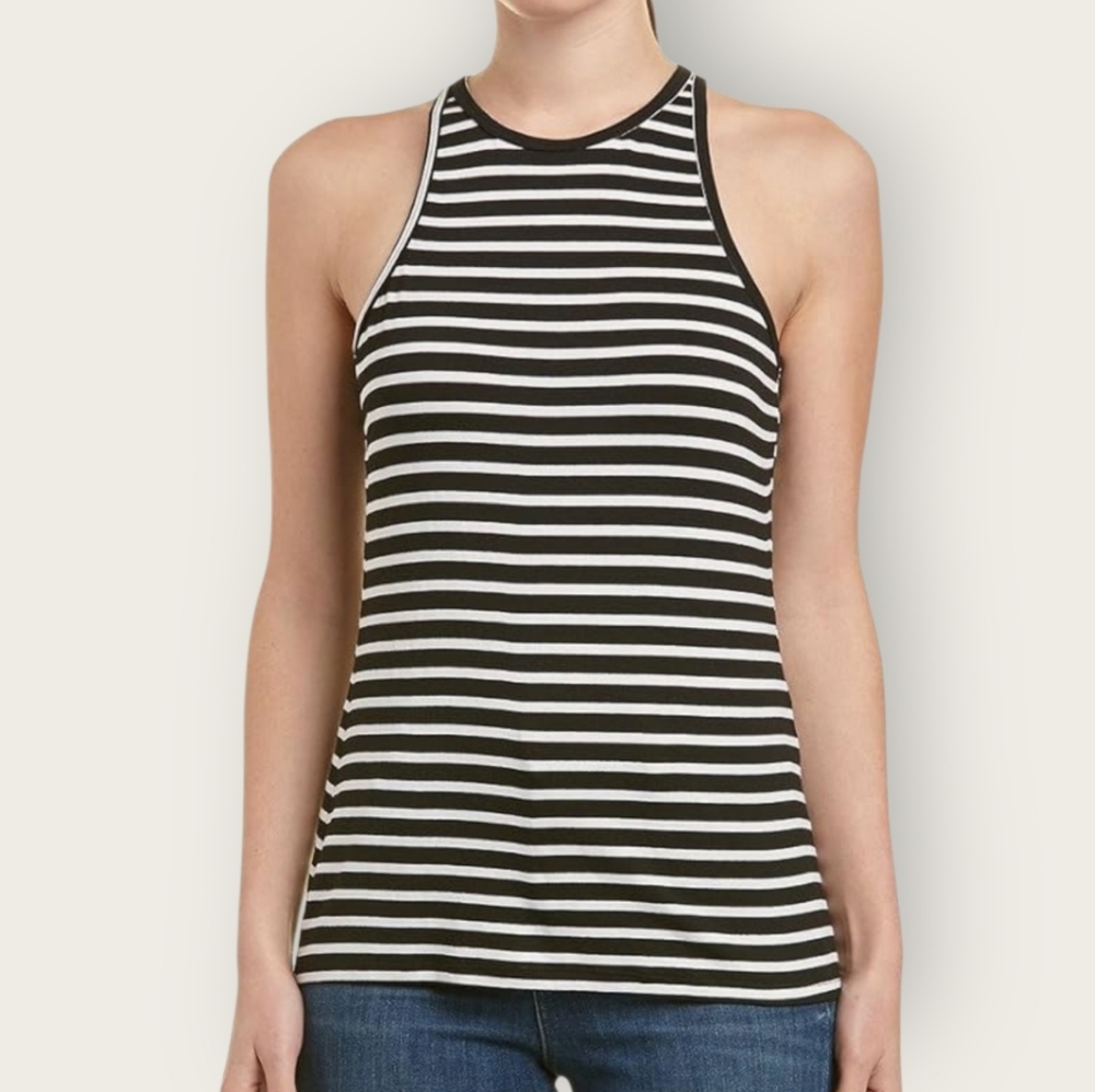 TRINA TURK Poloma Black White Stripe Racerback Halter Keyhole Back Tank Top M